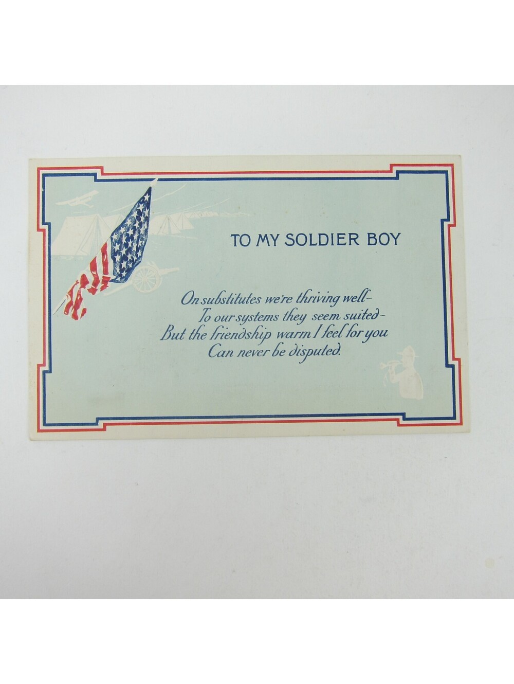 Postcard To My Soldier Boy Patriotic American Flag USA Embossed Antique Unposted